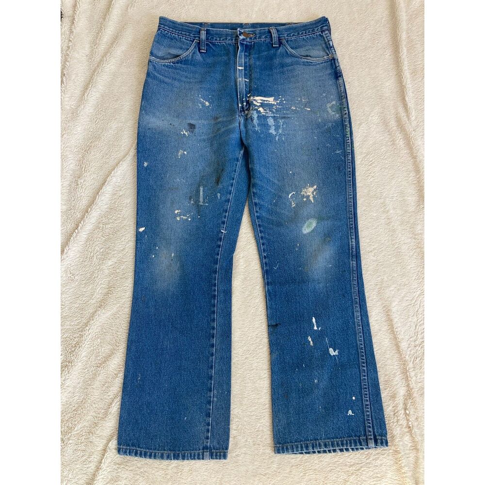 70s Vintage Authentic Paint Splatter Jeans Distressed Grunge Talon Zip Rustler